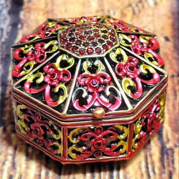 Hexagon Shaped Trinket Box with Gemstones - Picture 1 of 9